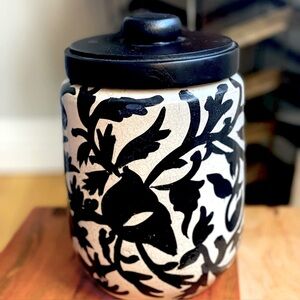 Unique Versatile Black and White Floral Ceramic Jar